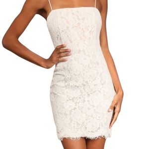 NEW Lulus Dress Ivory Cream Small Lace Mini Formal Prom Sheath Shift Sexy NWT